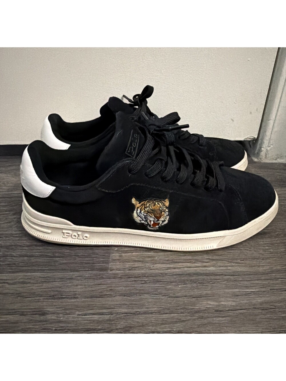 Polo Ralph Lauren Heritage Court II Tiger Black Suede Sneakers Men's Size 11